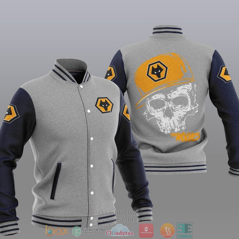 Wolverhampton Wanderers FC Skull Baseball Jacket 2 Wolverhampton Wanderers FC Skull Baseball Jacket 1