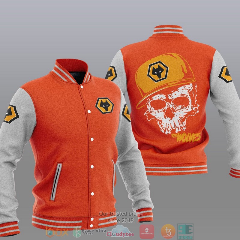 Wolverhampton Wanderers FC Skull Baseball Jacket 3 Wolverhampton Wanderers FC Skull Baseball Jacket 1 2