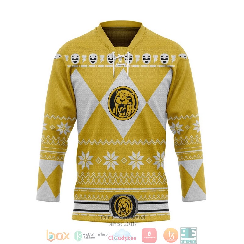 Yellow Mighty Morphin Power Ranger Ugly Hockey Jersey Shirt Kybershop