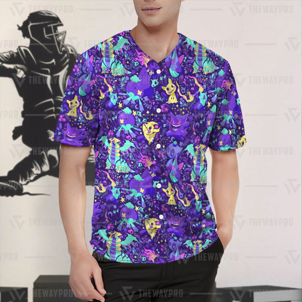 Pokemon Ghost Seamless Pattern Baseball Jersey 2 anime pkm ghost seamless pattern custom baseball jersey bo23032219 705 1024x1024@2x