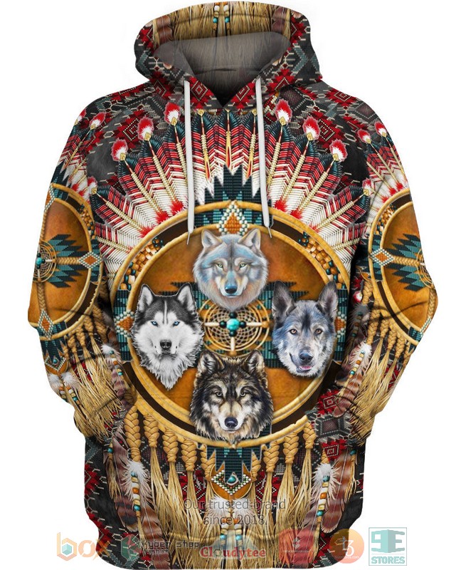 HOT Wolf Native American All Over Printed 3D Hoodie 4 Wolf Native American 3D Hoodie