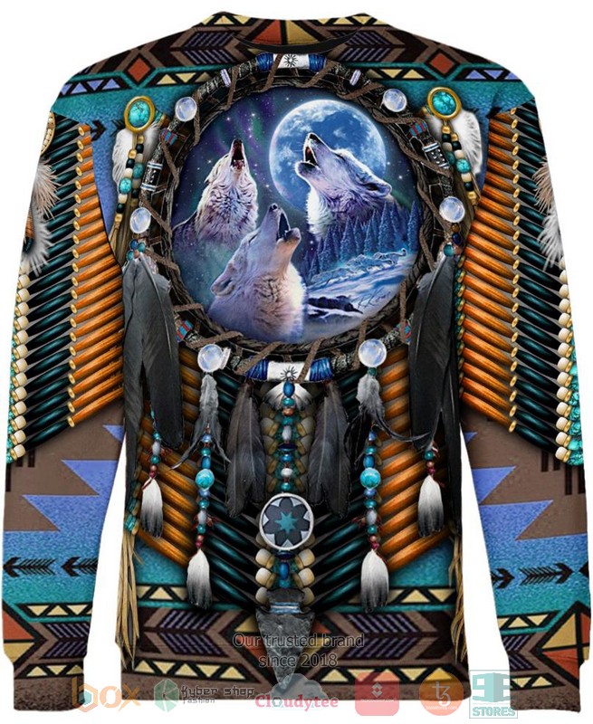 HOT Blue Wolf Dreamcatcher All Over Printed 3D Shirt, Hoodie 4 Blue Wolf Dreamcatcher 3D Shirt Hoodie 1 2 3