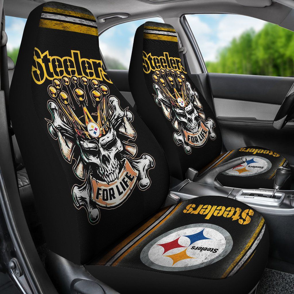 NEW Pittsburgh Steelers NFL For Life Skull King Seat Cover 3 NEW Pittsburgh Steelers NFL For Life Skull King Seat Cover word2
