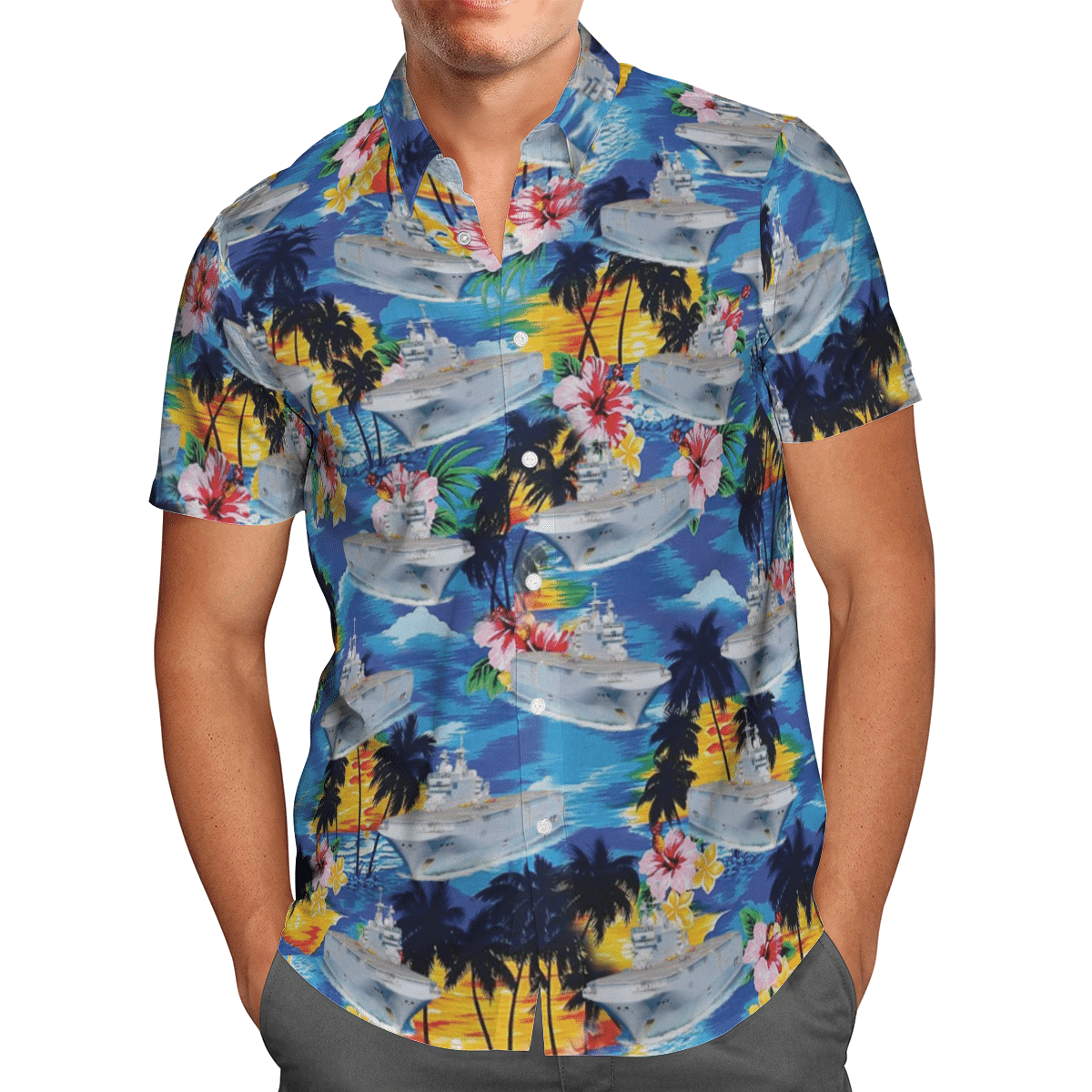 French ship Mistral L9013 French Navy Hawaiian Shirt, Short 2 164501603410d7a21b9b