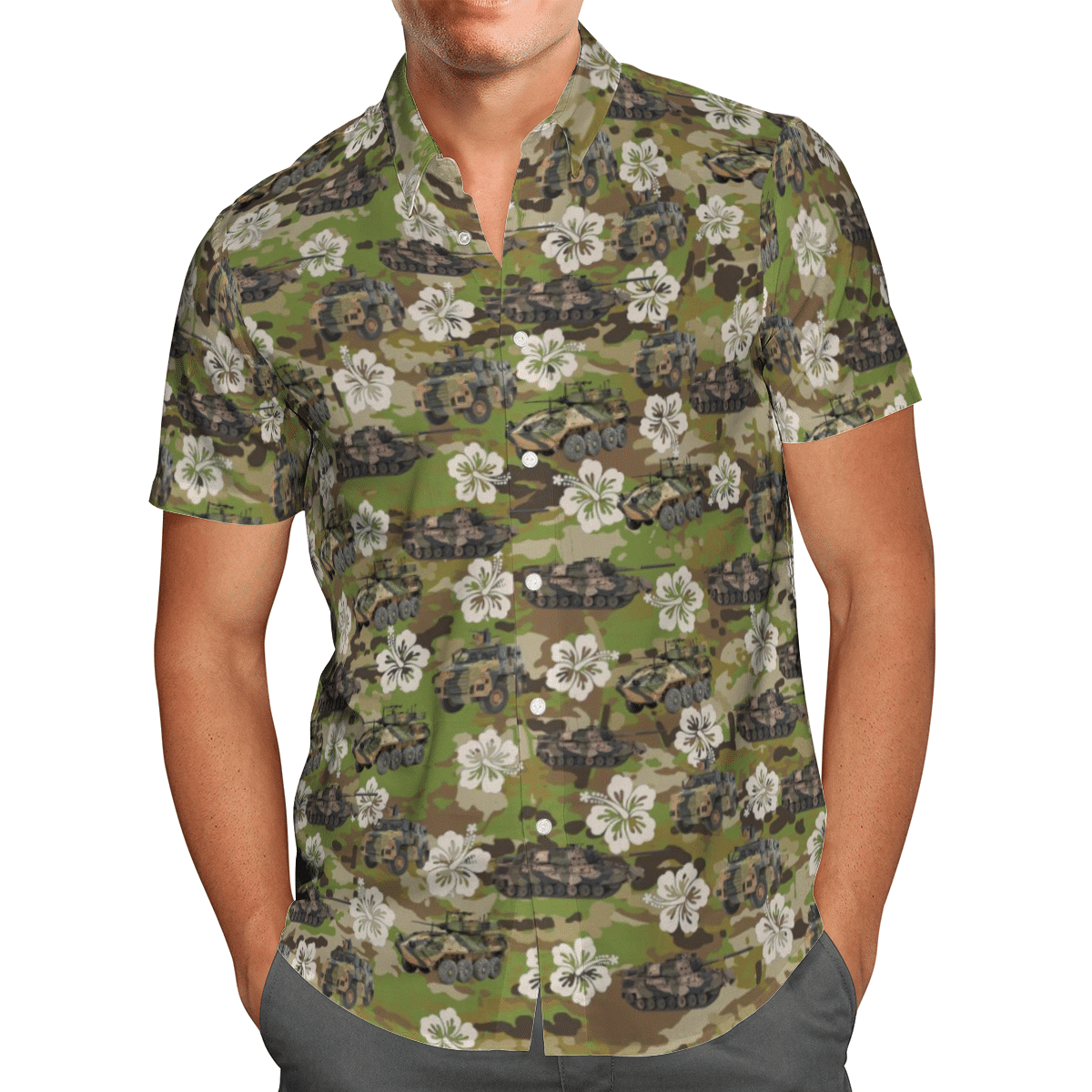 Leopard and ASLAV, Bushmaster Australian Army Hawaiian Shirt, Short 38 164501603941a2ae54c4