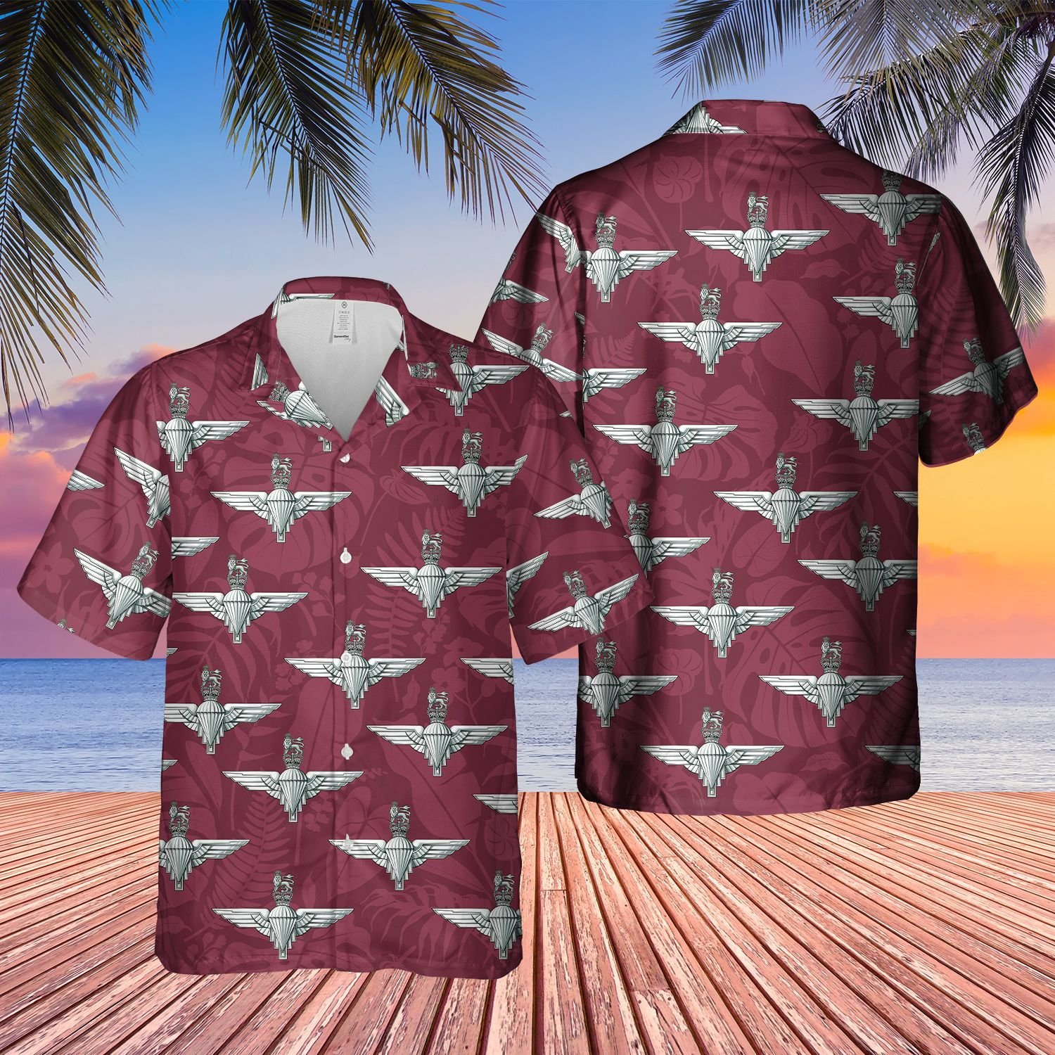 UK Parachute Regiment Badge Maroon Hawaiian Shirt, Short 22 1645016041dab8519a90
