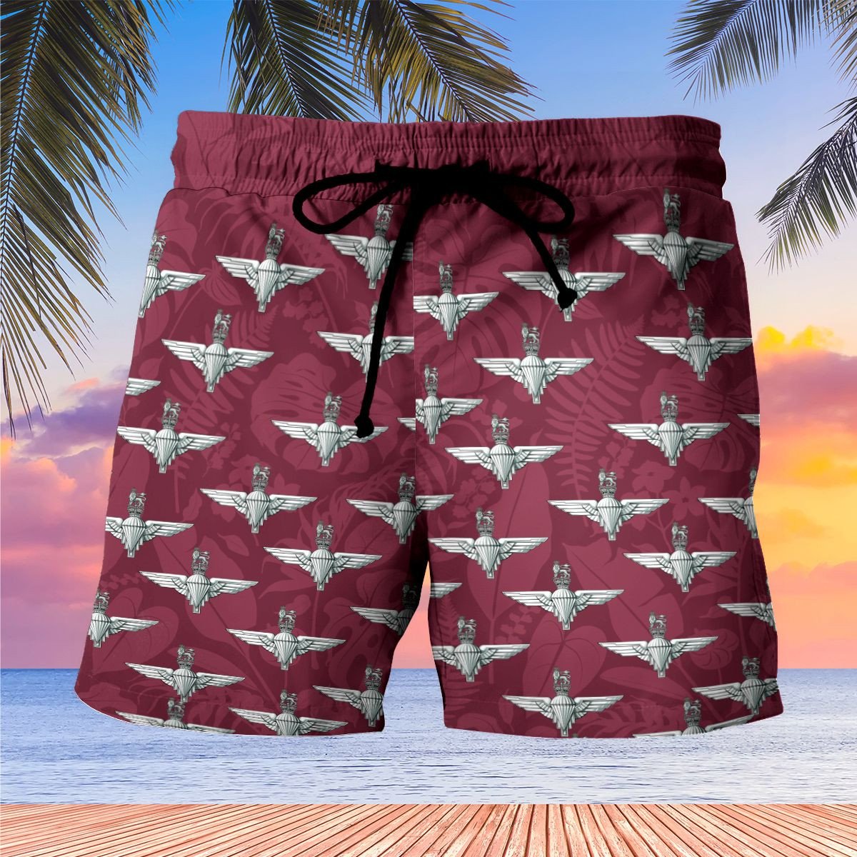 UK Parachute Regiment Badge Maroon Hawaiian Shirt, Short 23 1645016041dea99bd5c0