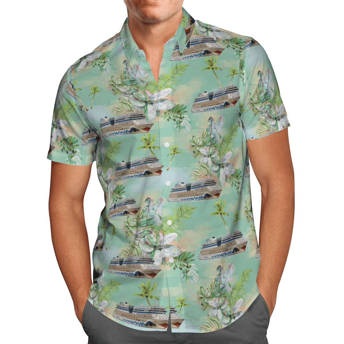 AIDA Cruises Short Sleeve Limited Hawaiian Shirt 2 AIDA Cruises Short Sleeve Limited Hawaiian Shirt word1