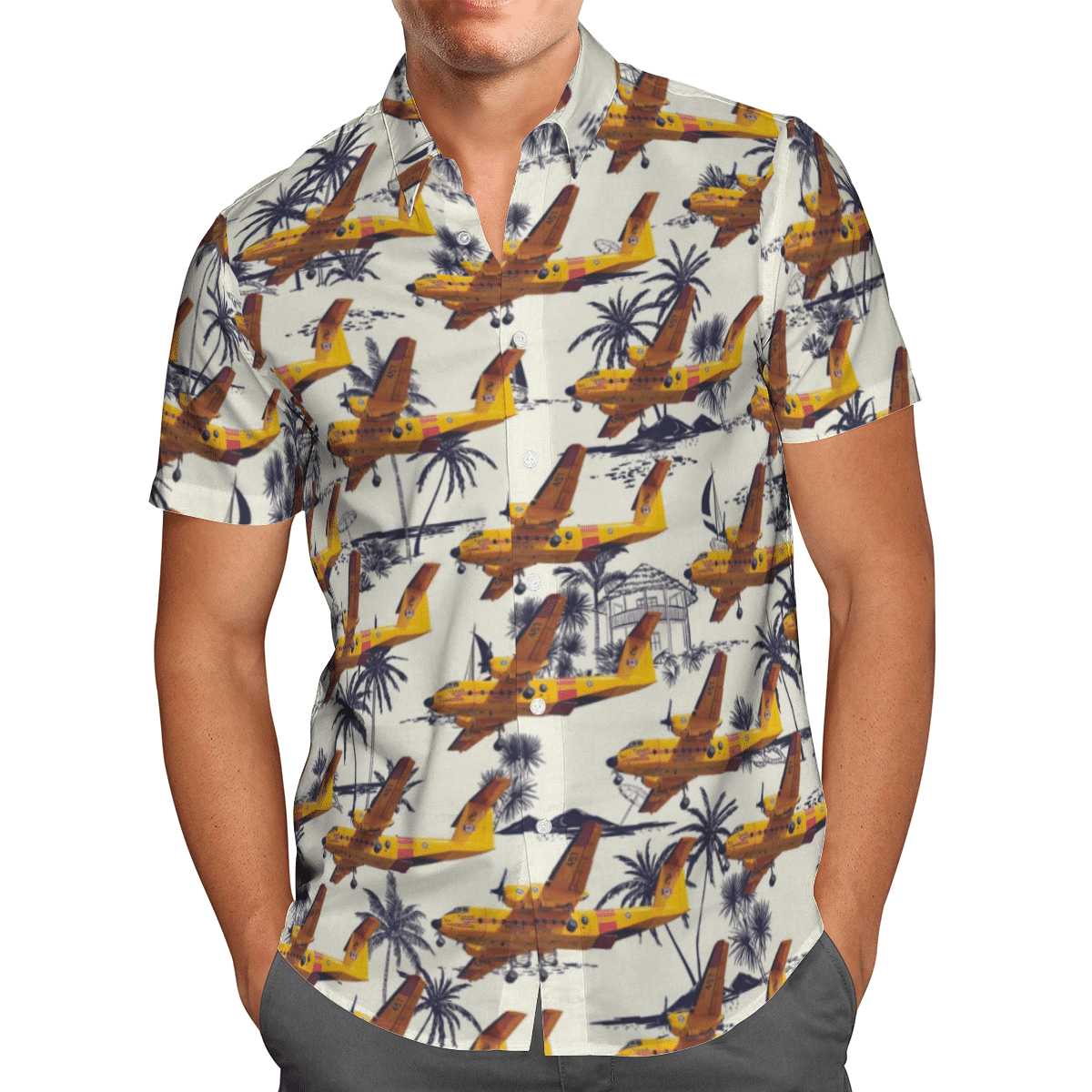 RCAF De Havilland Canada CC-115 Buffalo DHC-5 Short Sleeve Limited Hawaiian Shirt 2 RCAF De Havilland Canada CC-115 Buffalo DHC-5 Short Sleeve Limited Hawaiian Shirt word1