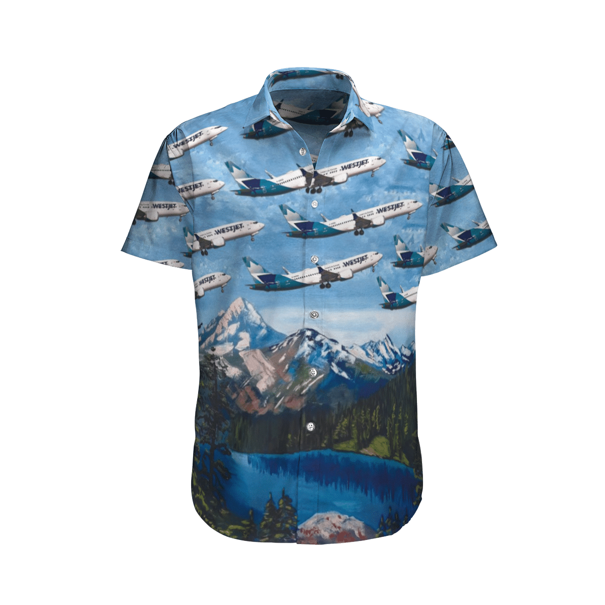 WestJet Boeing 737-8 MAX Blue Short Sleeve Limited Hawaiian Shirt