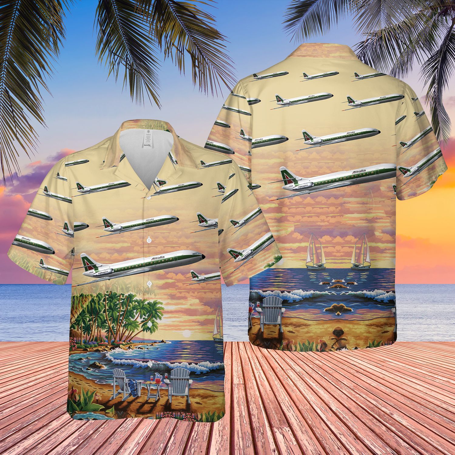 Alitalia Sud Aviation Caravelle Beach Short Sleeve Limited Hawaiian Shirt word1