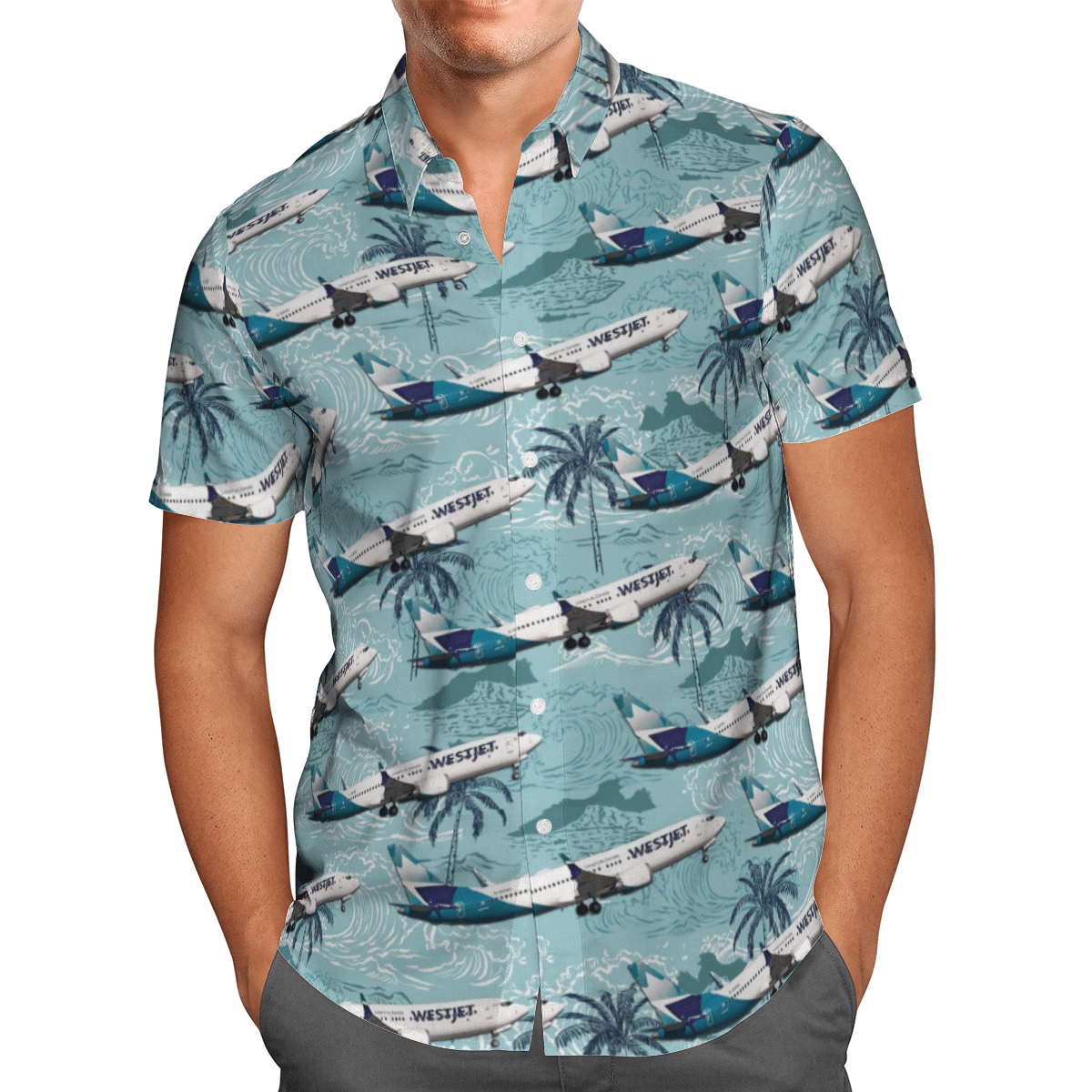 WestJet Boeing 737-8 MAX Short Sleeve Limited Hawaiian Shirt 2 WestJet Boeing 737-8 MAX Short Sleeve Limited Hawaiian Shirt word3