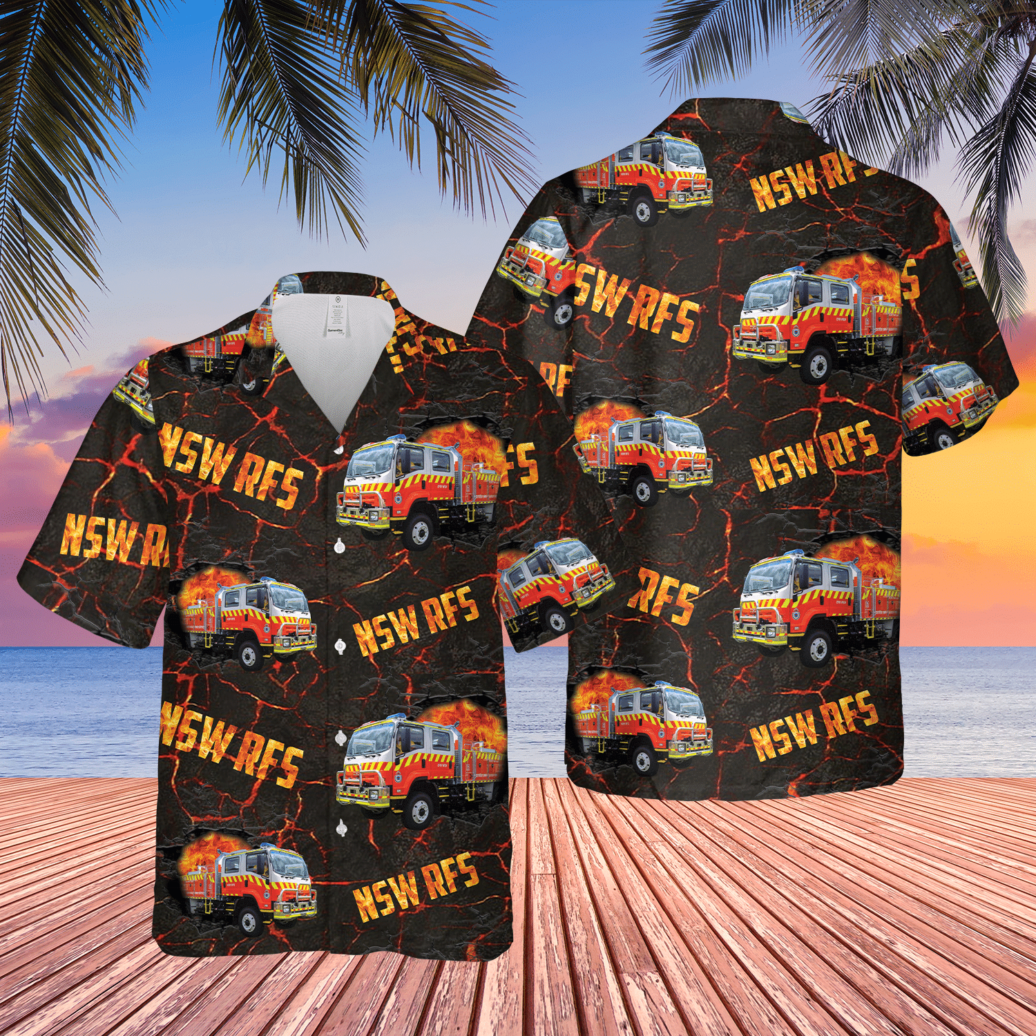 New South Wales RFS Fire Trucks Short Sleeve Limited Hawaiian Shirt word3