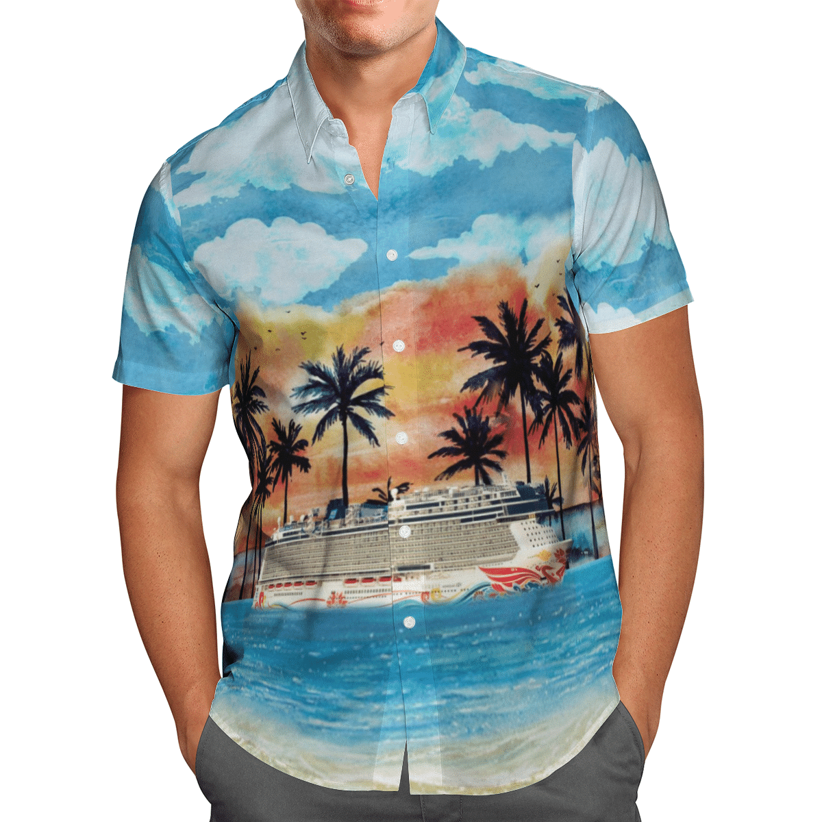 NCL Norwegian Cruise Line Norwegian Joy Sunrise Short Sleeve Limited Hawaiian Shirt 2 NCL Norwegian Cruise Line Norwegian Joy Sunrise Short Sleeve Limited Hawaiian Shirt word2