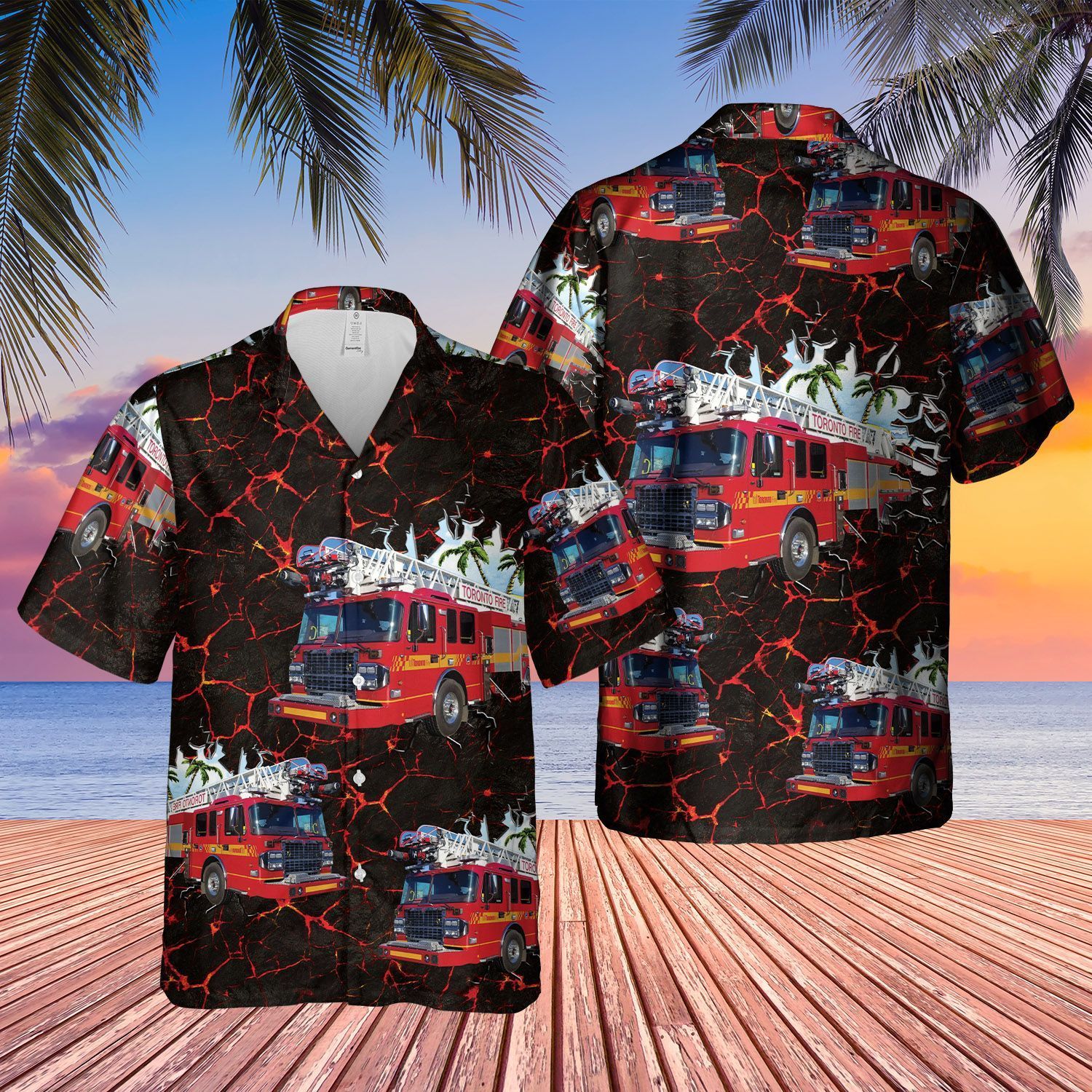 Toronto Aerial Ladder Fire Truck Short Sleeve Limited Hawaiian Shirt word1