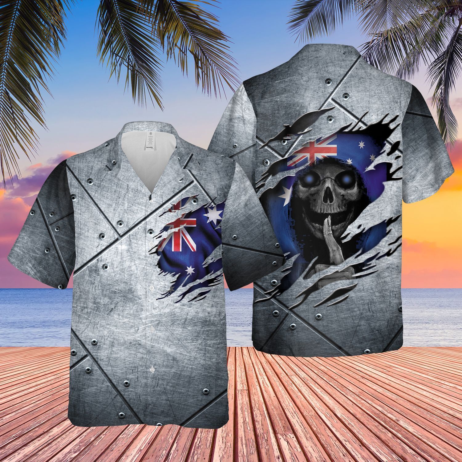 Skull Australian Flag Short Sleeve Limited Hawaiian Shirt