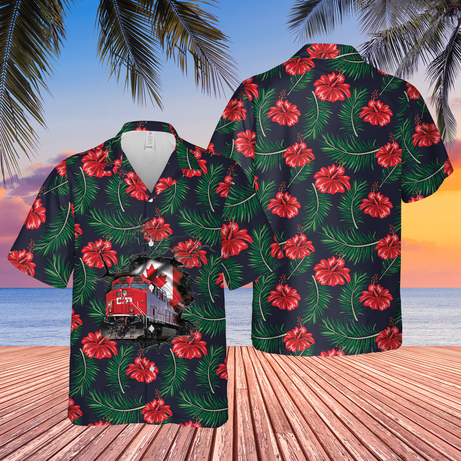 Canadian Train Driver Locomotive 2 Hibiscus Short Sleeve Limited Hawaiian Shirt word1