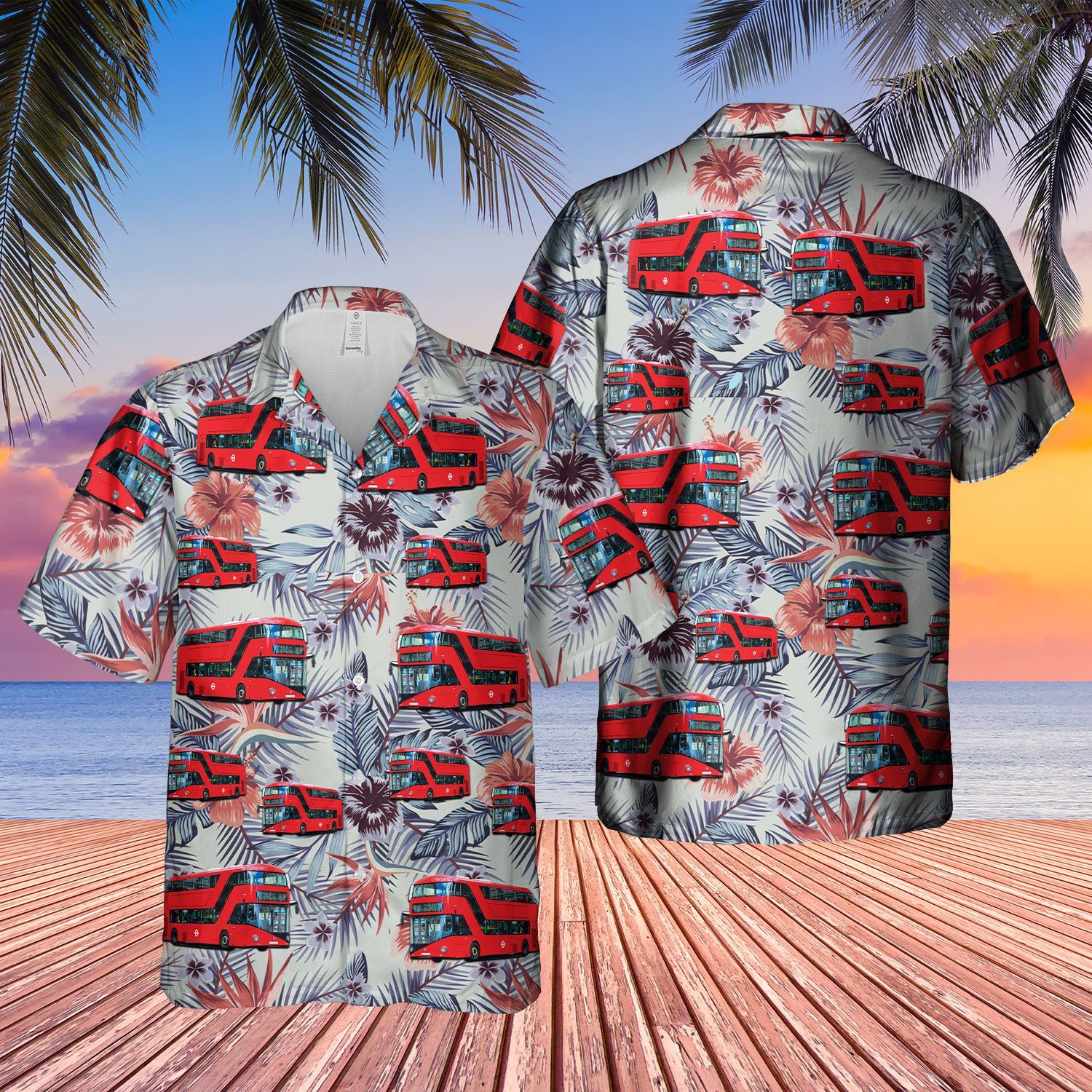 UK Double-Decker Red Bus New Routemaster Short Sleeve Limited Hawaiian Shirt