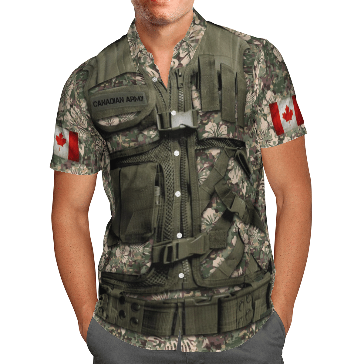 Canadian Army Canada flag Short Sleeve Limited Hawaiian Shirt word3