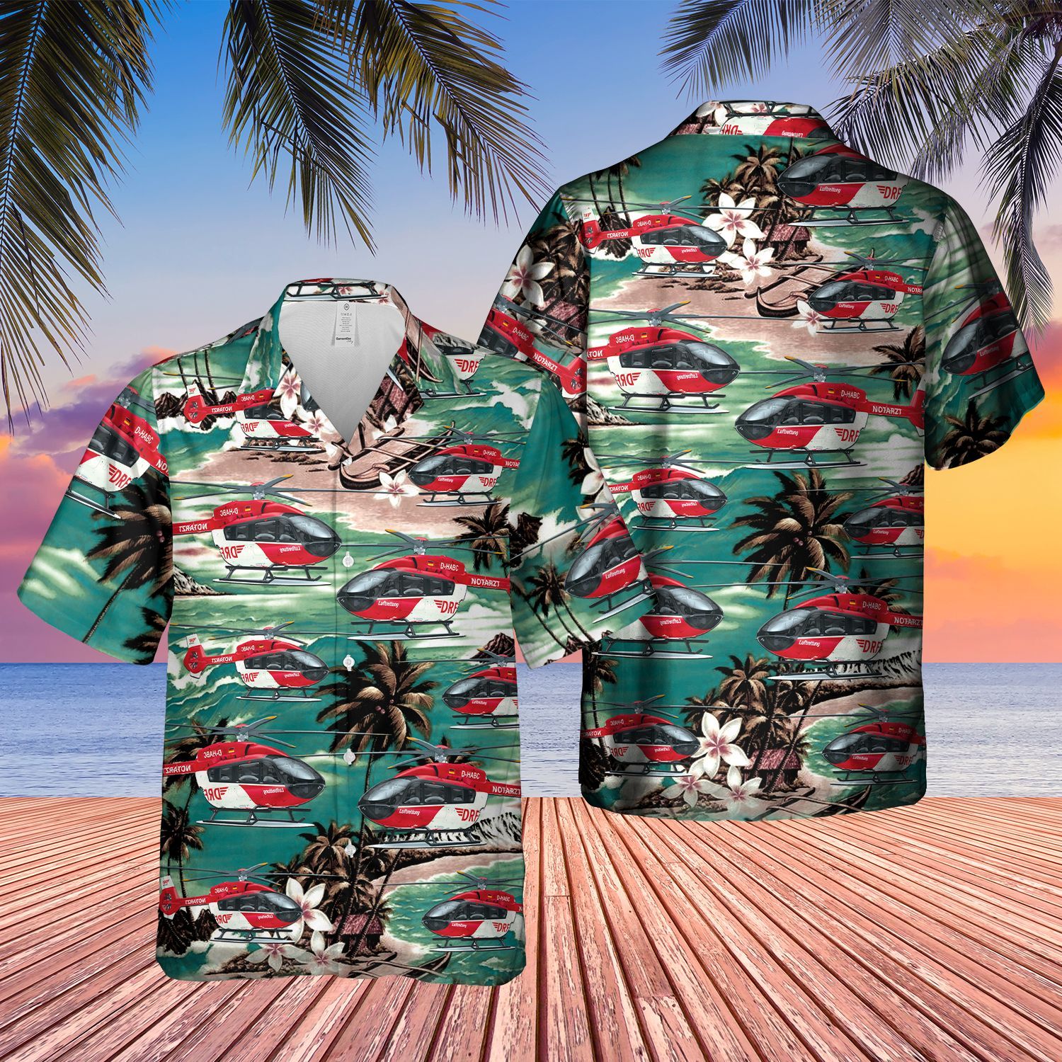 German Air Medical Services Helicopter 3 Short Sleeve Limited Hawaiian Shirt word1