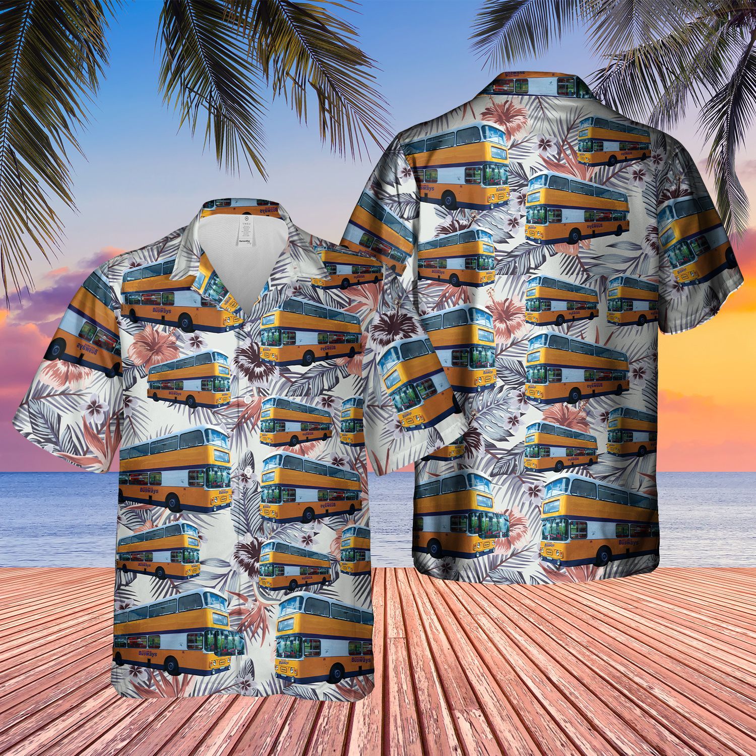 UK Double-Decker Bus Leyland Atlantean Short Sleeve Limited Hawaiian Shirt word2