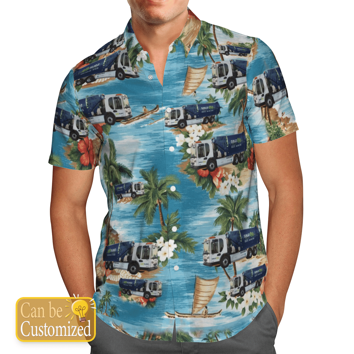 Personalized UK Waste Collector Truck Short Sleeve Limited Hawaiian Shirt word1