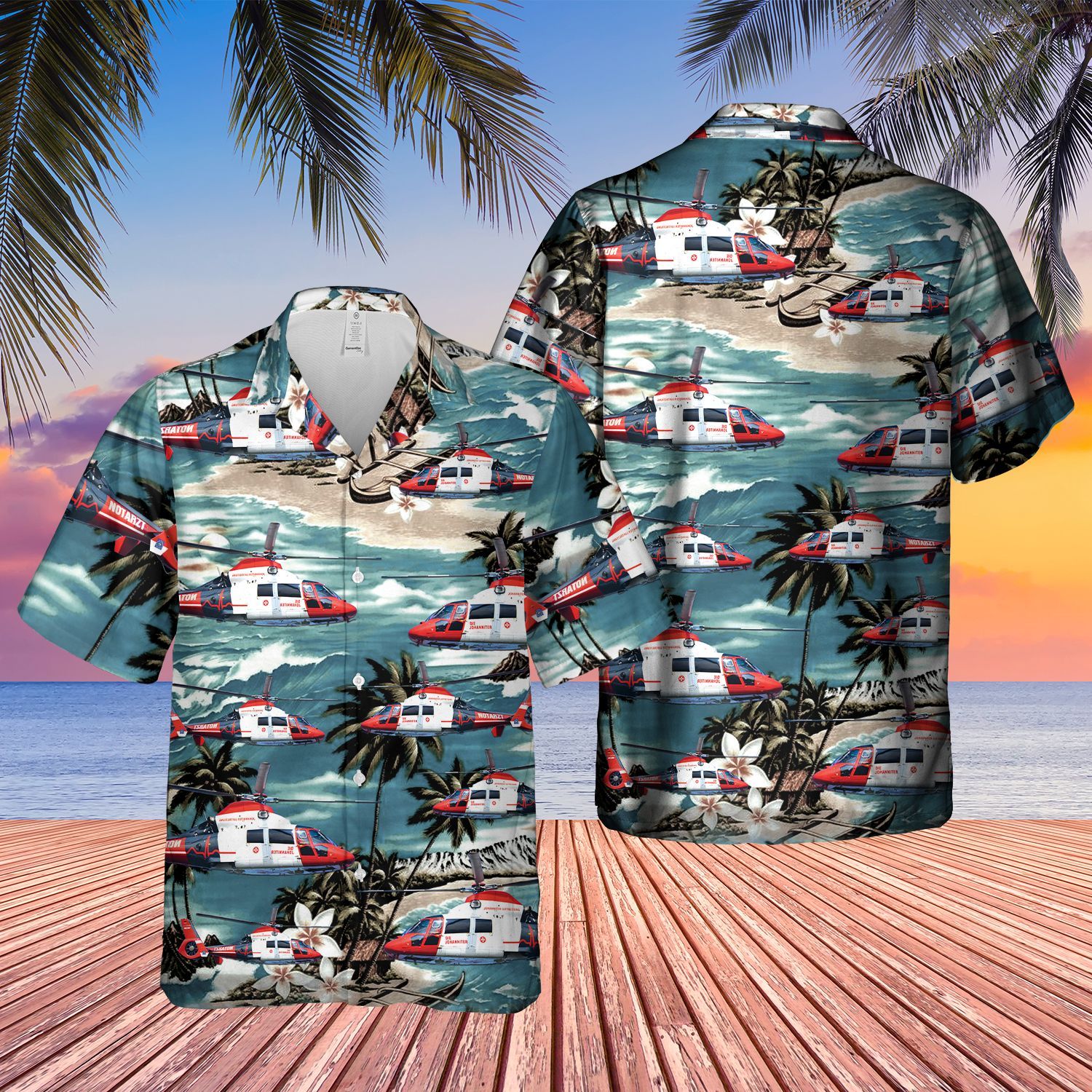 German Air Medical Services Helicopter 2 Short Sleeve Limited Hawaiian Shirt word3