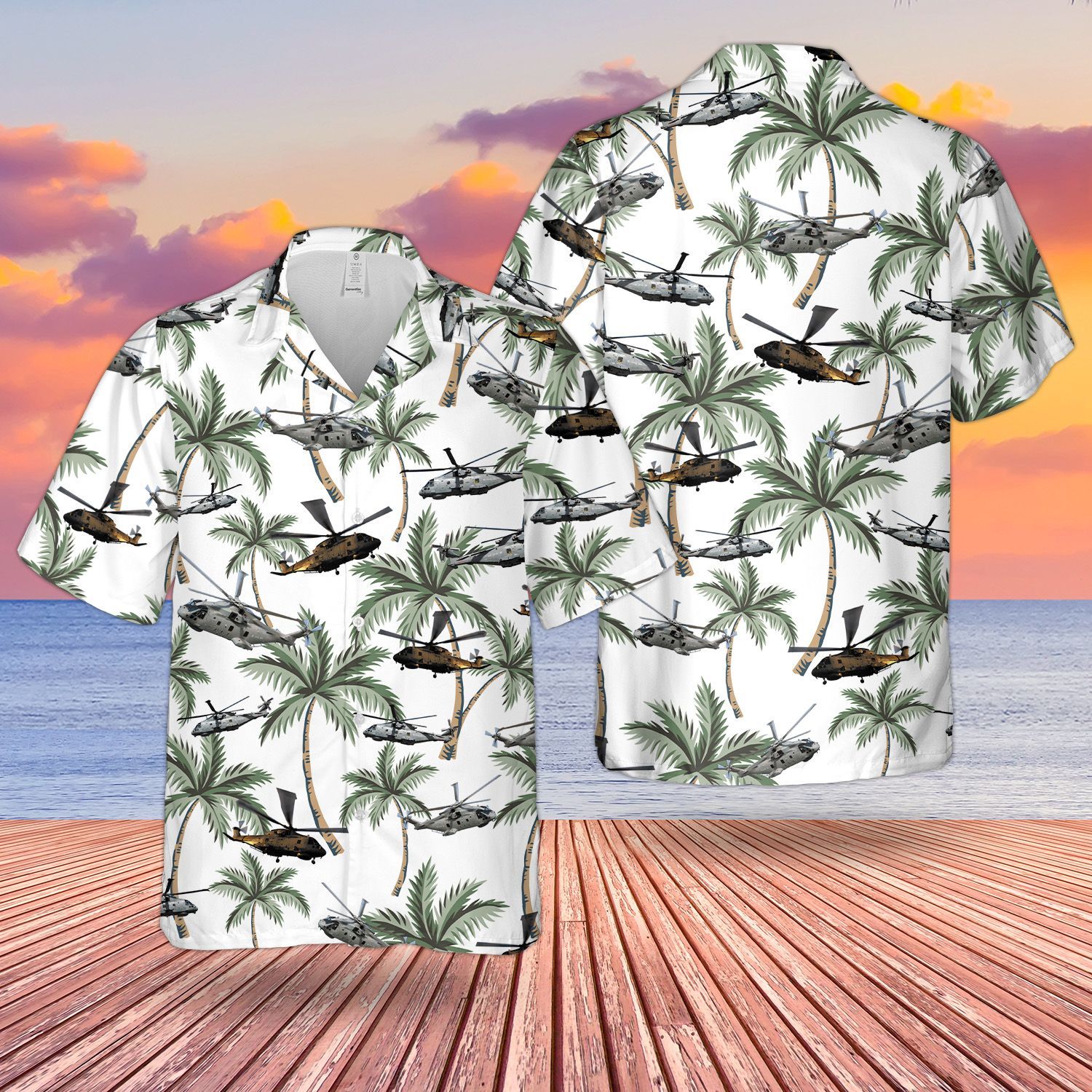 Royal Navy MERLIN HM MK2 White Short Sleeve Limited Hawaiian Shirt