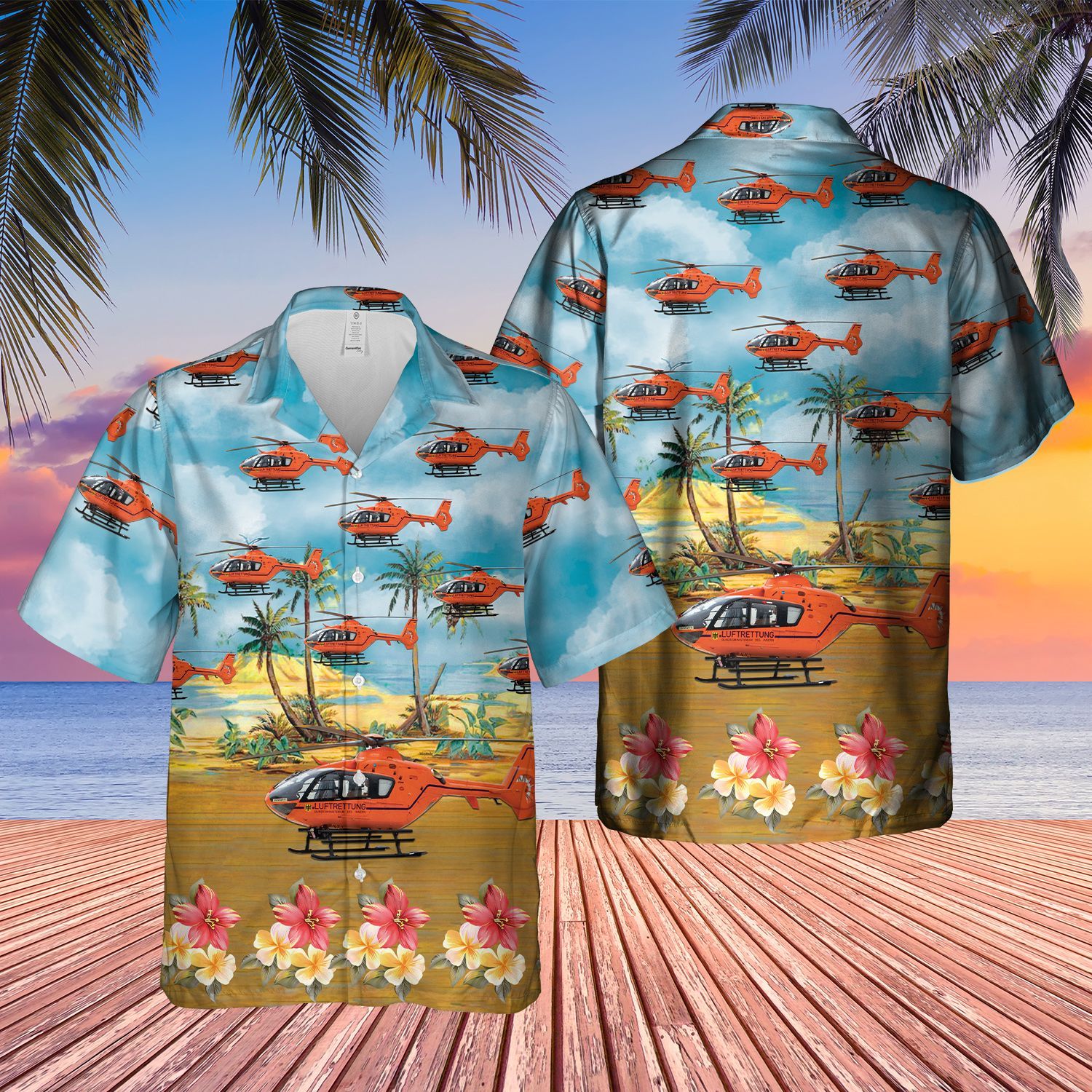 German Air Medical Services Helicopter 1 Blue Short Sleeve Limited Hawaiian Shirt word1