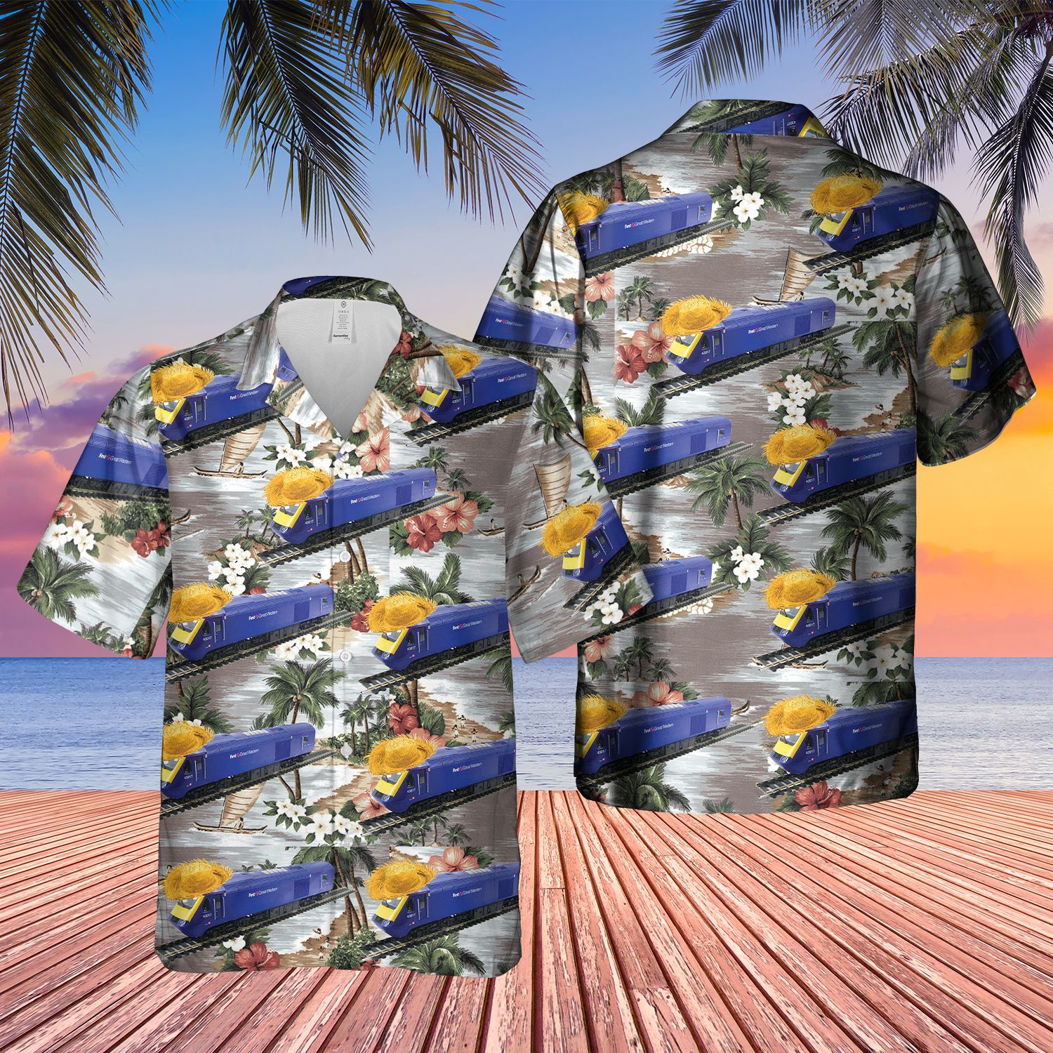 First Great Western FGW Class 43 HST Locomotive Train Short Sleeve Limited Hawaiian Shirt word3