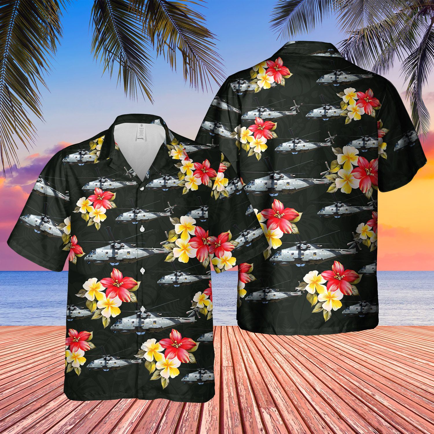 Royal Navy MERLIN HM MK2 Black Short Sleeve Limited Hawaiian Shirt