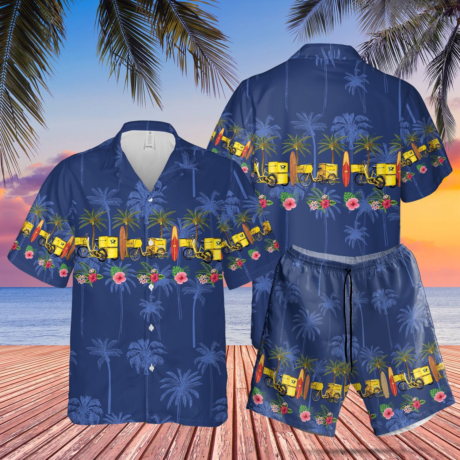 German Deutsche Post E-Trike Blue Short Sleeve Limited Hawaiian Shirt, Short word1