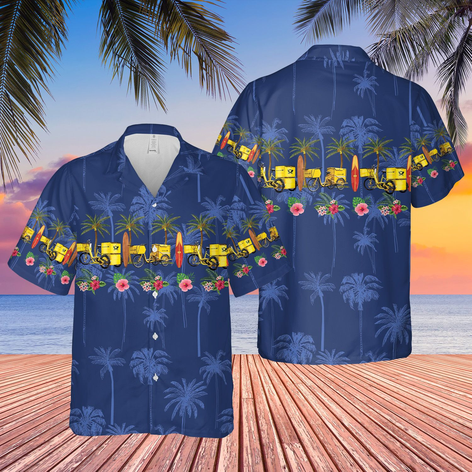German Deutsche Post E-Trike Blue Short Sleeve Limited Hawaiian Shirt, Short 2 German Deutsche Post E-Trike Blue Short Sleeve Limited Hawaiian Shirt, Short word3