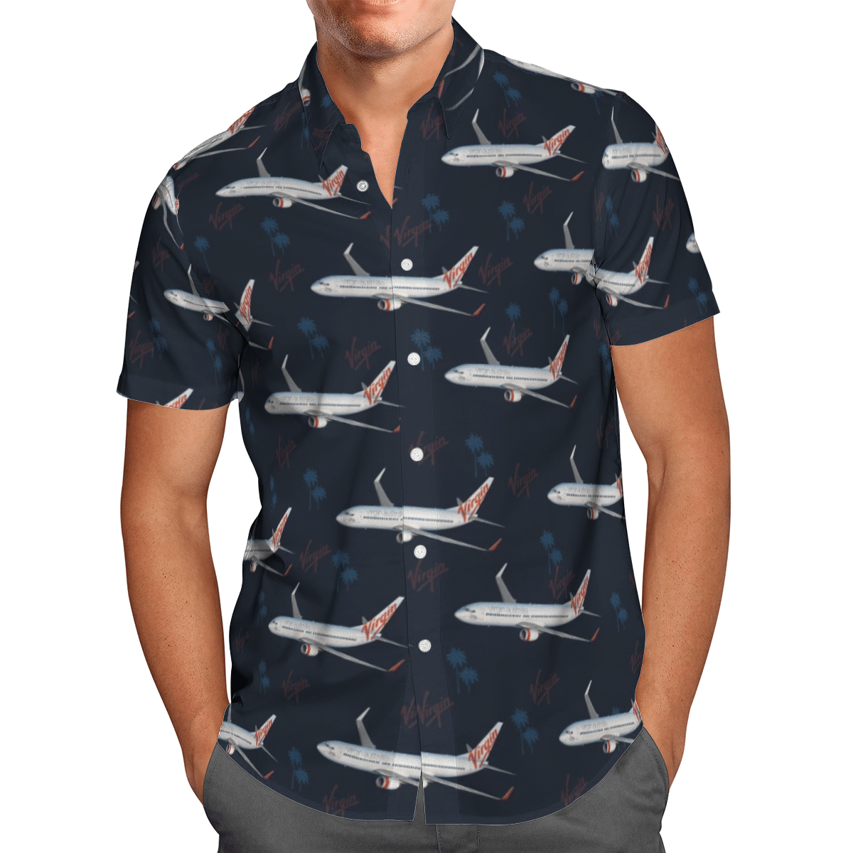 Virgin Australia Airlines Orange Hawaiian Shirt, Short 2 Virgin Australia Airlines Orange Hawaiian Shirt, Short word1