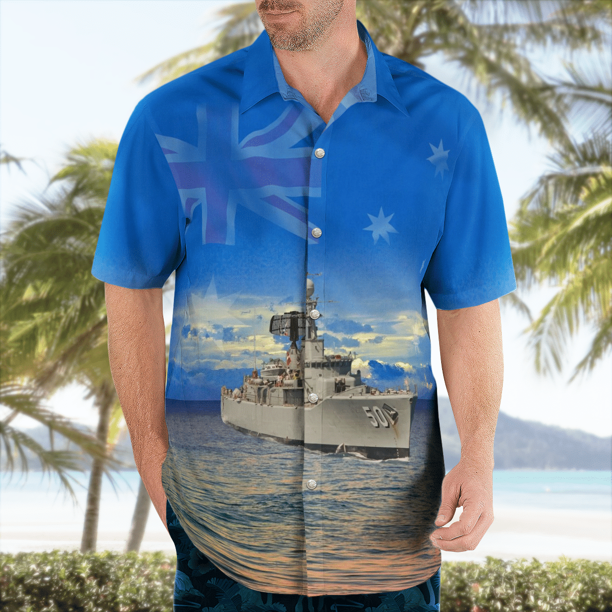 Royal Australian Navy RAN HMAS Swan DE 50 River-class Destroyer Escort Hawaiian Shirt 4 Royal Australian Navy RAN HMAS Swan DE 50 River-class Destroyer Escort Hawaiian Shirt word2