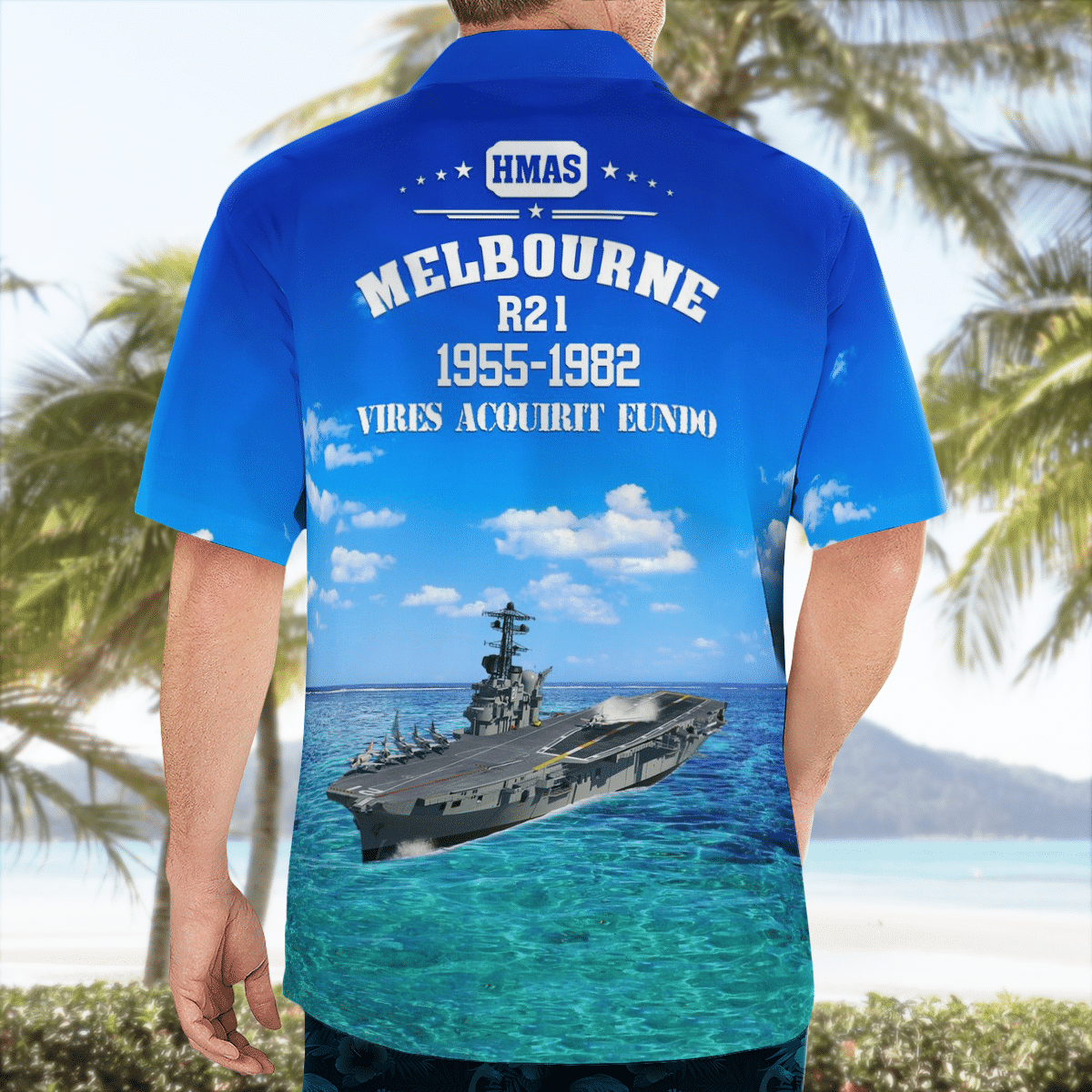 Royal Australian Navy RAN HMAS Melbourne R21 Majestic-class Light Aircraft Carrier Hawaiian Shirt 2 Royal Australian Navy RAN HMAS Melbourne R21 Majestic-class Light Aircraft Carrier Hawaiian Shirt word3