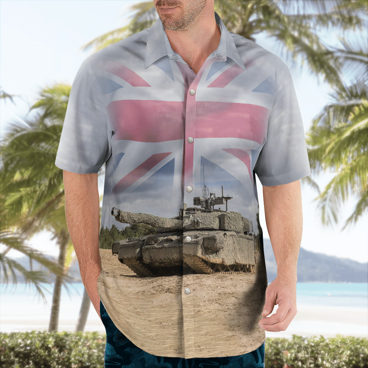 British Army Challenger 2 Megatron MOD Main Battle Tank Hawaiian Shirt 4 British Army Challenger 2 Megatron MOD Main Battle Tank Hawaiian Shirt word3