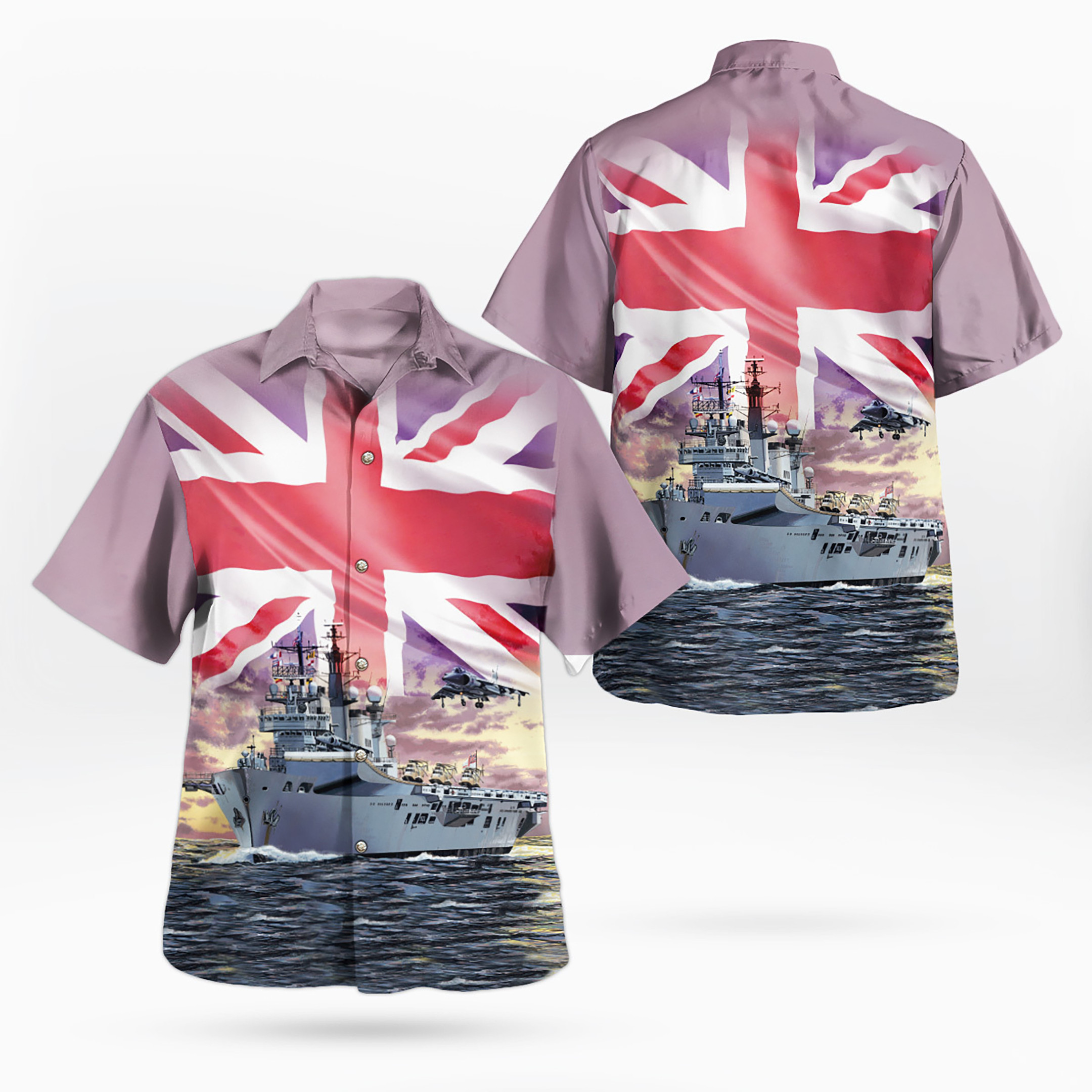 Royal Navy HMS Illustrious R06 Invincible-class Aircraft Carrier Hawaiian Shirt word3
