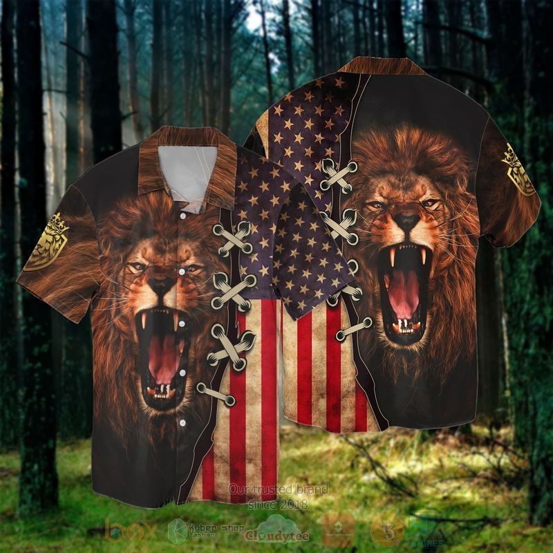 BEST 4th Of July Independence Day The king Lion All Over Print Aloha Shirt 3 4th Of July Independence Day The king Lion Short Sleeve Hawaiian Shirt