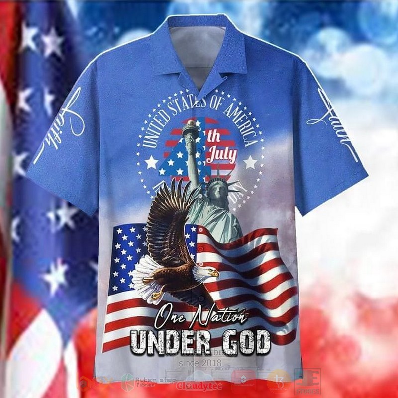 4th Of July One Nation Under God Short Sleeve Hawaiian Shirt