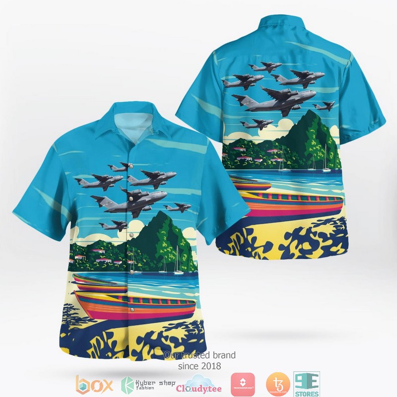 60th Air Mobility Wing C-17 Globemaster III Hawaiian Shirt word3
