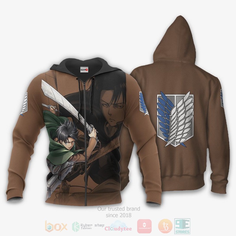 AOT Levi Ackerman Attack On Titan Anime Brown 3D Hoodie Bomber Jacket