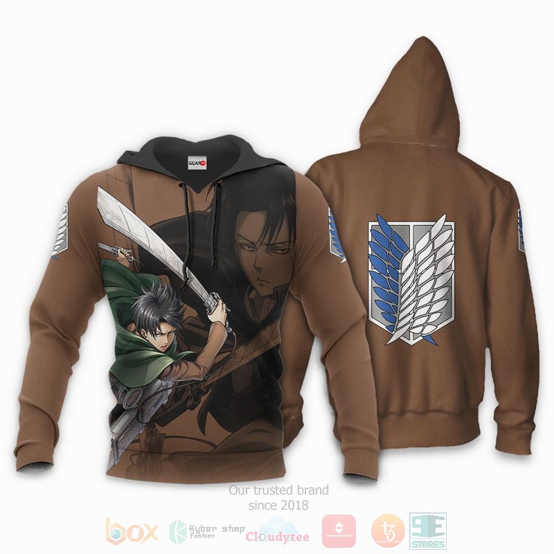 AOT Levi Ackerman Attack On Titan Anime Brown 3D Hoodie Bomber Jacket 1 2