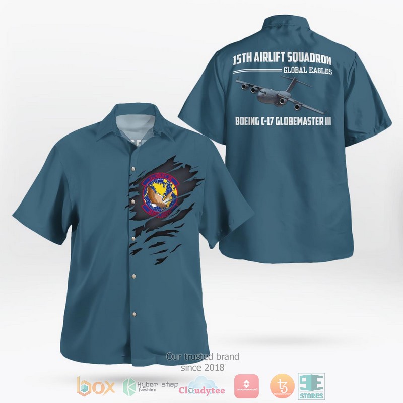 Air Force 15th Airlift Squadron Boeing C-17 Globemaster III Hawaiian Shirt word3