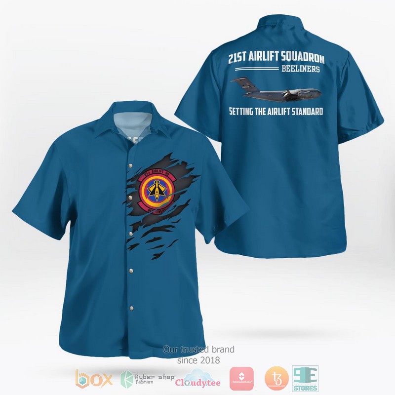 Air Force 21st Airlift Squadron C-17 Globemaster III Hawaiian Shirt word3