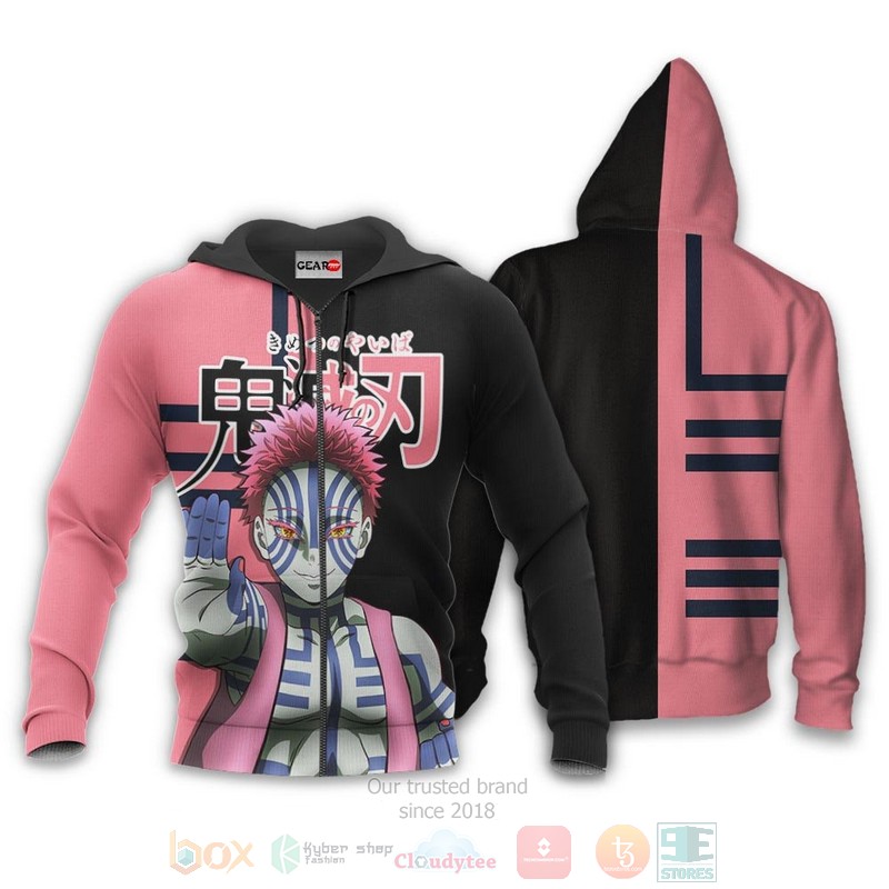 Akaza Custom Kimetsu Anime Pink Black 3D Hoodie Bomber Jacket