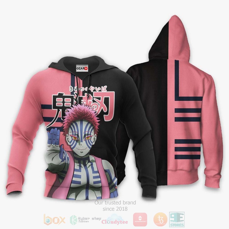 BEST Anime Akaza Custom Kimetsu Pink-Black All Over Print Hoodie-Bomber Jacket 3 Akaza Custom Kimetsu Anime Pink Black 3D Hoodie Bomber Jacket 1 2