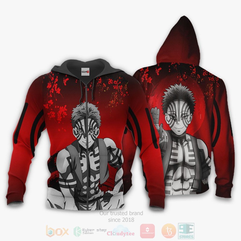 Akaza Custom Kimetsu Anime Red 3D Hoodie Bomber Jacket