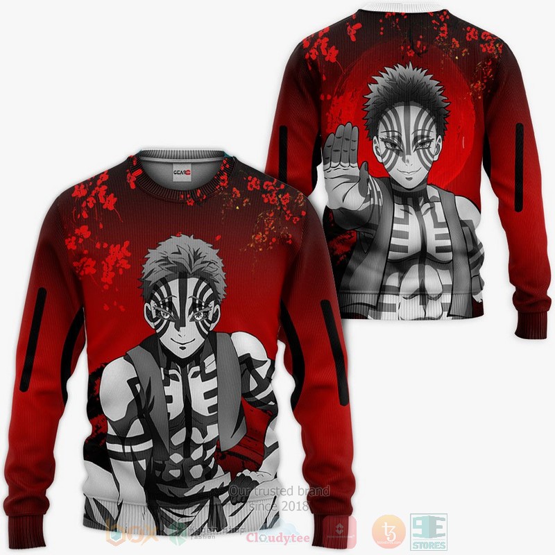 BEST Anime Akaza Custom Kimetsu Red All Over Print Hoodie-Bomber Jacket 2 Akaza Custom Kimetsu Anime Red 3D Hoodie Bomber Jacket 1