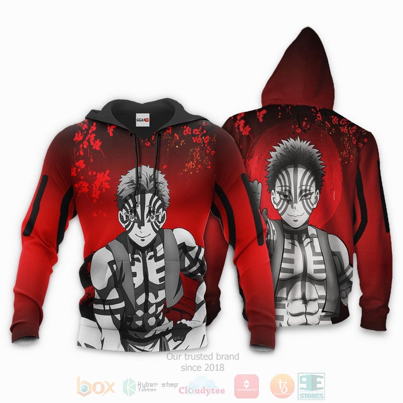BEST Anime Akaza Custom Kimetsu Red All Over Print Hoodie-Bomber Jacket 3 Akaza Custom Kimetsu Anime Red 3D Hoodie Bomber Jacket 1 2